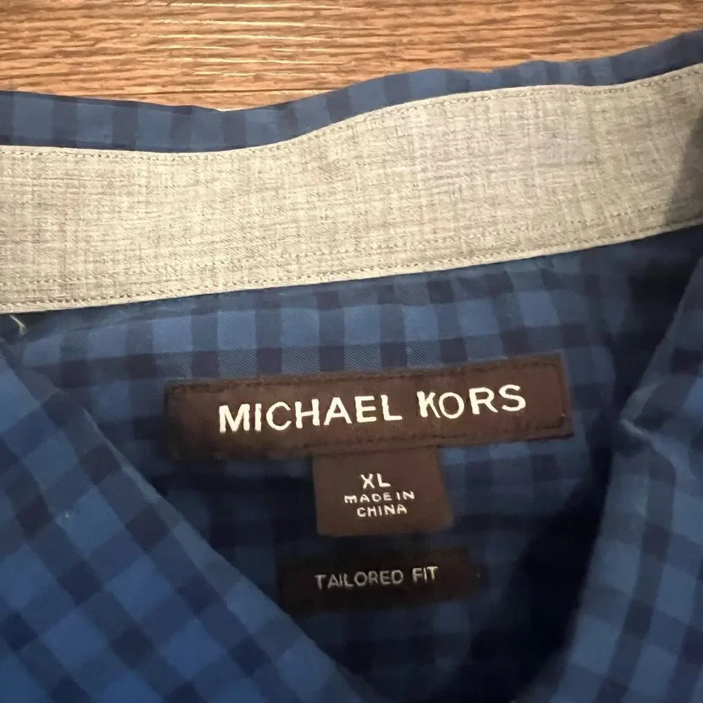 Michael Kors men’s blue plaid button down shirt
